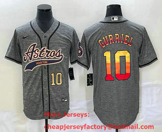 Men's Houston Astros #10 Yuli Gurriel Number Grey Gridiron Cool Base Stitched Baseball Jersey 2