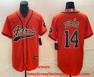 Men's Houston Astros #14 Mauricio Dubon Orange With Patch Cool Base Stitched Baseball Jersey