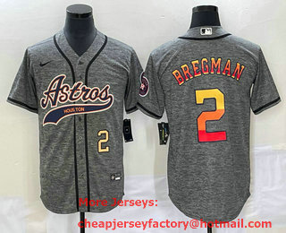 Men's Houston Astros #2 Alex Bregman Number Grey Gridiron Cool Base Stitched Baseball Jersey