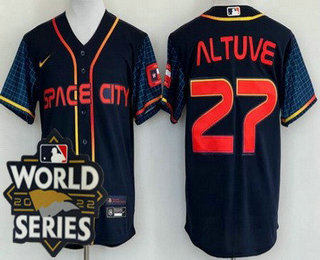 Men's Houston Astros #27 Jose Altuve Navy City 2022 World Series Cool Base Jersey