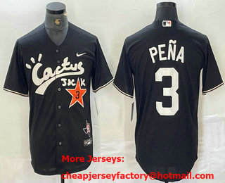 Men's Houston Astros #3 Jeremy Pena Black Cactus Jack Vapor Premier Stitched Baseball Jersey