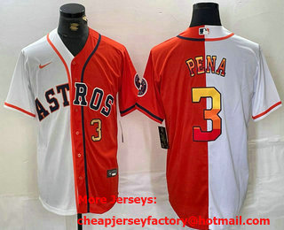 Men's Houston Astros #3 Jeremy Pena Number White Orange Split Stitched Baseball Jersey