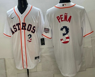 Men's Houston Astros #3 Jeremy Pena White USA 250 Fourth of July Home Stitched Jersey