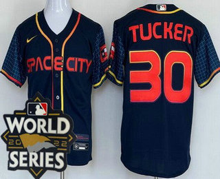 Men's Houston Astros #30 Kyle Tucker Navy City 2022 World Series Cool Base Jersey