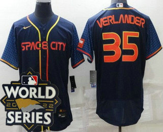 Men's Houston Astros #35 Justin Verlander Navy City 2022 World Series Authentic Jersey