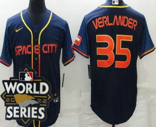 Men's Houston Astros #35 Justin Verlander Navy City 2022 World Series Cool Base Jersey