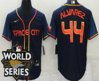 Men's Houston Astros #44 Yordan Alvarez Navy City 2022 World Series Cool Base Jersey