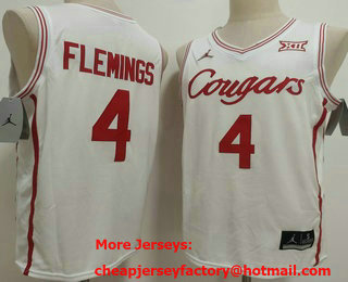 Men's Houston Cougars #4 Kingston Flemings White College Basketball Jersey