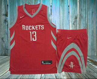 Men's Houston Rockets #13 James Harden New Red 2017-2018 Nike Swingman Stitched NBA Jersey With Shorts