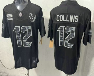 Men's Houston Texans #12 Nico Collins Limited Black FUSE 2026 Salute To Service Jersey