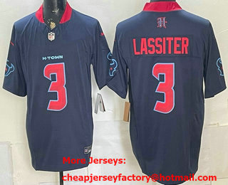 Men's Houston Texans #3 Kamari Lassiter Limited Navy FUSE Alternate Vapor Jersey