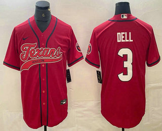 Men's Houston Texans #3 Tank Dell Red With Patch Cool Base Stitched Baseball Jersey