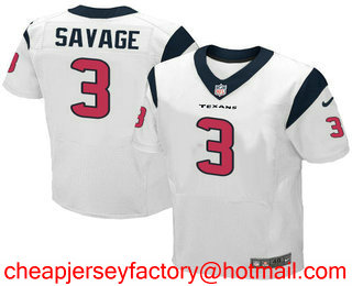Men's Houston Texans #3 Tom Savage White Road Stitched NFL Nike Elite Jersey