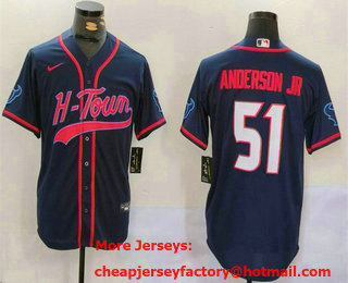 Men's Houston Texans #51 Will Anderson Jr Navy With Patch Cool Base Stitched Baseball Jersey