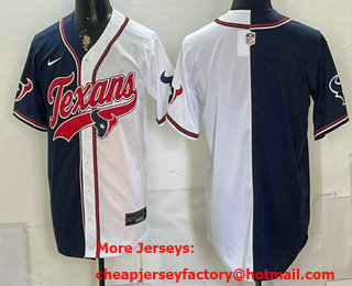 Men's Houston Texans Blank Navy White Split With Patch Cool Base Stitched Baseball Jersey