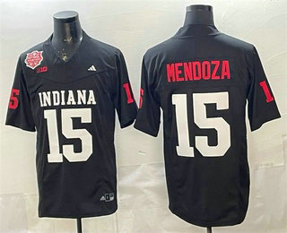 Men's Indiana Hoosiers #15 Fernando Mendoza Black FUSE National Champions Patch College Football Jersey