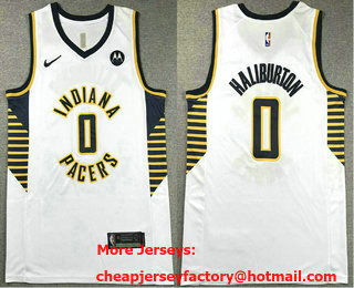 Men's Indiana Pacers #0 Tyrese Haliburton White Association Edition Sponsor Stitched Jersey