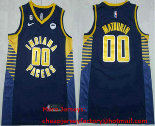 Men's Indiana Pacers #00 Bennedict Mathurin Navy Icon Edition 6 Patch Sponsor Stitched Jersey