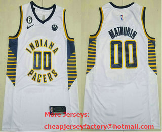 Men's Indiana Pacers #00 Bennedict Mathurin White Association Edition 6 Patch Sponsor Stitched Jersey