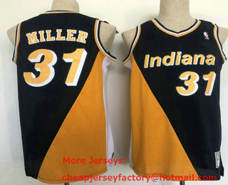 Men's Indiana Pacers #31 Reggie Miller Navy Blue Yellow Hardwood Classics Soul Swingman Throwback Jersey