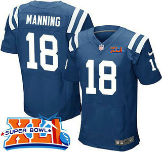 Men's Indianapolis Colts #18 Peyton Manning Royal Blue Nike Team Color Super Bowl XLI Elite Jersey
