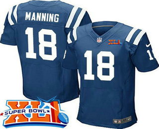 Men's Indianapolis Colts #18 Peyton Manning Royal Blue Super Bowl XLI Stitched NFL Retired Player Nike Elite Jersey