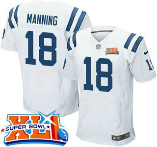 Men's Indianapolis Colts #18 Peyton Manning White Super Bowl XLI NFL Elite Jersey