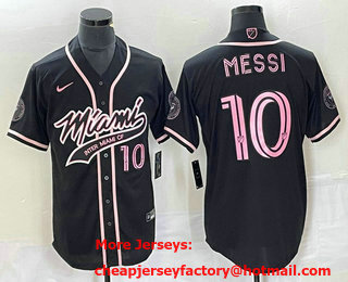 Men's Inter Miami CF #10 Lionel Messi Black Cool Base Stitched Baseball Jersey