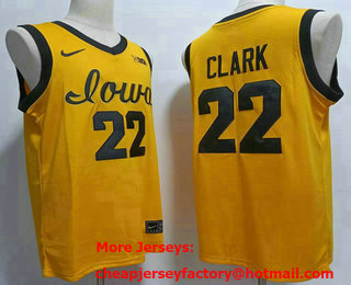 Men's Iowa Hawkeyes #22 Caitlin Clark Yellow College Basketball Jersey