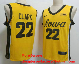 Men's Iowa Hawkeyes #22 Caitlin Clark Yellow College Basketball Jersey
