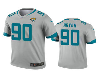 Men's Jacksonville Jaguars #90 Taven Bryan Silver Inverted Legend Jersey
