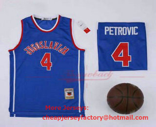 Men's Jugoslavija #4 Drazen Petrovic Blue Basketball Jersey