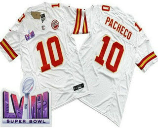 Men's Kansas City Chiefs #10 Isiah Pacheco Limited White FUSE LVIII Super Bowl Vapor Jersey