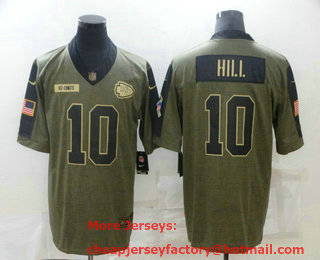 Men's Kansas City Chiefs #10 Tyreek Hill 2021 Olive Salute To Service Limited Stitched Jersey