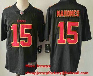 Men's Kansas City Chiefs #15 Patrick Mahomes Black Fashion Vapor Limited Stitched Jersey 11