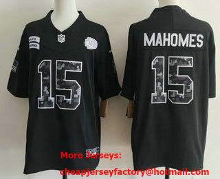 Men's Kansas City Chiefs #15 Patrick Mahomes Limited Black FUSE 2026 Salute To Service Jersey