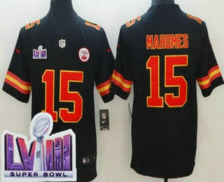 Men's Kansas City Chiefs #15 Patrick Mahomes Limited Black LVIII Super Bowl Vapor Jersey
