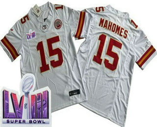 Men's Kansas City Chiefs #15 Patrick Mahomes Limited White FUSE LVIII Super Bowl Vapor Jersey