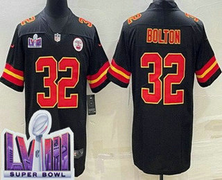 Men's Kansas City Chiefs #32 Nick Bolton Limited Black LVIII Super Bowl Vapor Jersey