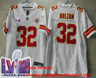 Men's Kansas City Chiefs #32 Nick Bolton Limited White LVIII Super Bowl FUSE Vapor Jersey