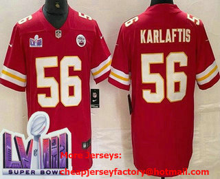 Men's Kansas City Chiefs #56 George Karlaftis Limited Red LVIII Super Bowl Vapor Jersey