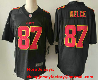 Men's Kansas City Chiefs #87 Travis Kelce Black Fashion Vapor Limited Stitched Jersey 11