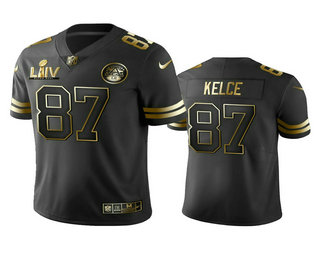 Men's Kansas City Chiefs #87 Travis Kelce Black Super Bowl LIV Golden Edition Jersey