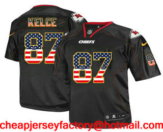 Men's Kansas City Chiefs #87 Travis Kelce Black USA Flag Fashion Stitched NFL Nike Elite Jersey