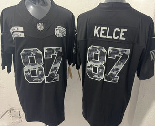 Men's Kansas City Chiefs #87 Travis Kelce Limited Black FUSE 2026 Salute To Service Jersey