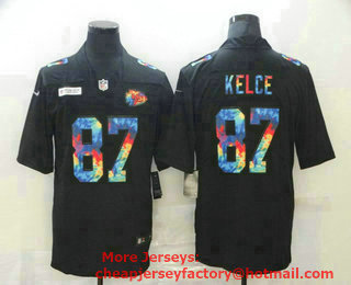 Men's Kansas City Chiefs #87 Travis Kelce Multi-Color Black 2020 NFL Crucial Catch Vapor Untouchable Nike Limited Jersey