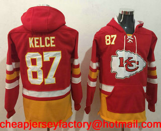 Men's Kansas City Chiefs #87 Travis Kelce NEW Red Pocket Stitched NFL Pullover Hoodie