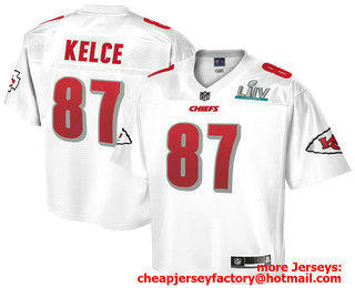 Men's Kansas City Chiefs #87 Travis Kelce NFL Pro Line White Super Bowl LIV Champions Jersey