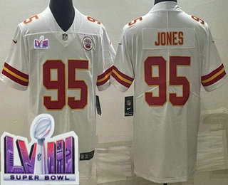 Men's Kansas City Chiefs #95 Chris Jones Limited White LVIII Super Bowl Vapor Jersey