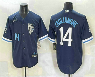 Men's Kansas City Royals #14 Jac Caglianone Number Navy City Connect Stitched Jersey